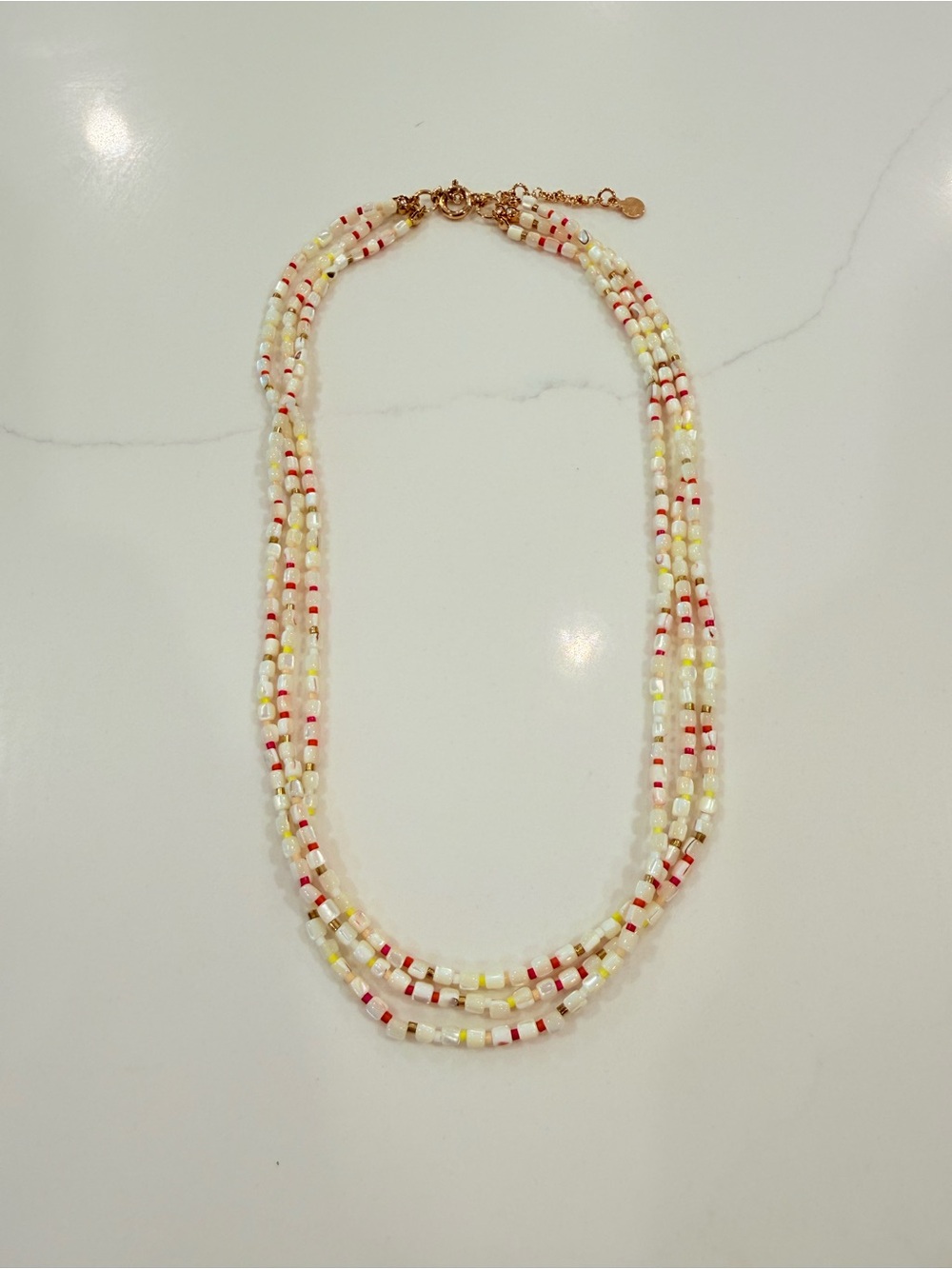 LOFT Multi-Strand Bead Necklace in White, Red & Yellow with Gold Accents